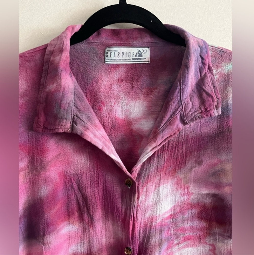 Seaspice Resort Wear 100% Peruvian Cotton Vibrant Tie-Dye Button-Up  Vacation - Picture 3 of 6